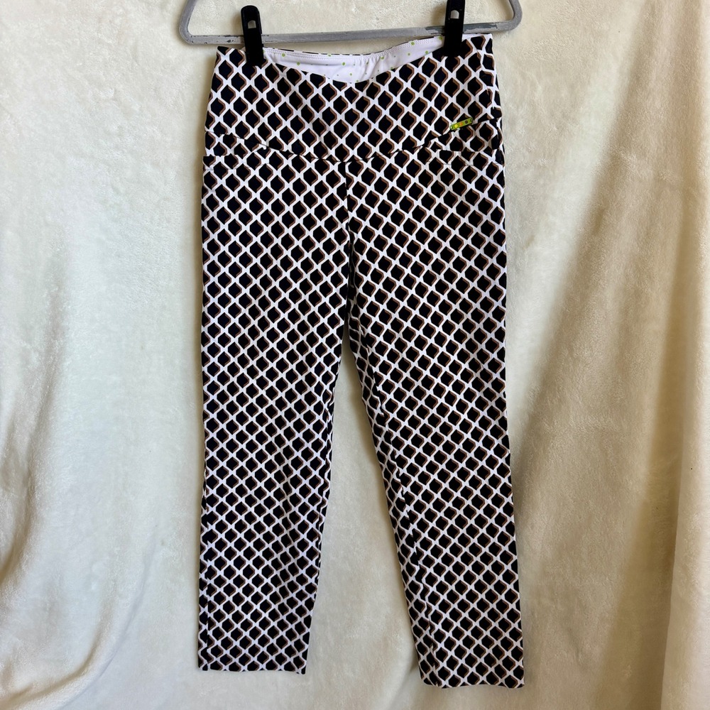 Swing Control Black White Geometric Print Pull On Golf Pants Size 8 Stretch